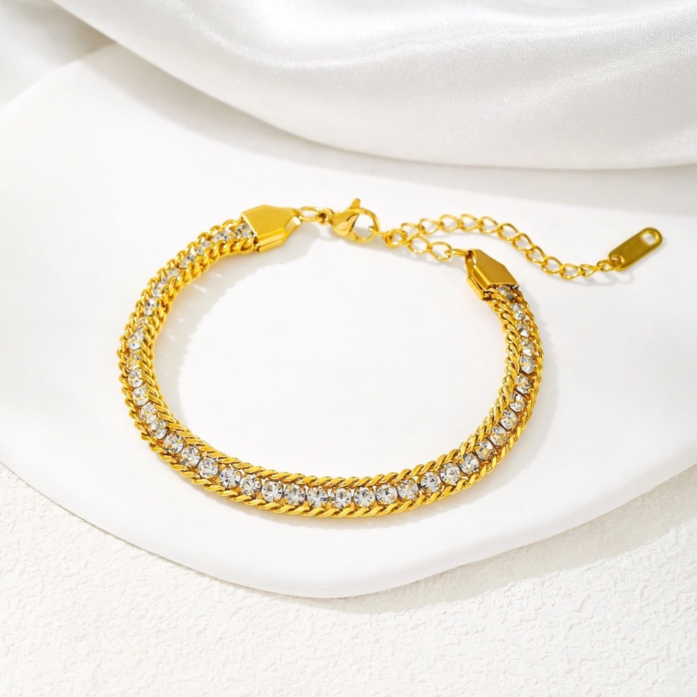 Gold PVD Stainless Steel Double Chain Bracelet with Luminous Inset Detailing